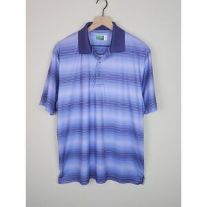 Ben Hogan Performance Mens Golf Polo Shirt Blue Stripe Short Sleeve Size Large